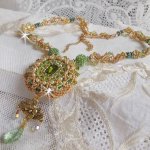 Garden Party necklace embroidered with a Green Bohemian Crystal, Swarovski beads and Miyuki seed beads